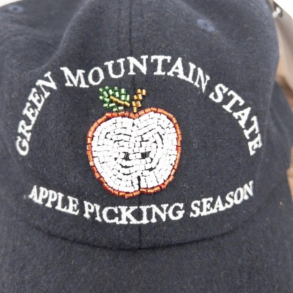 Anthropologie Green Mountain State Apple Picking Season Beaded Hat Navy Blue NWT